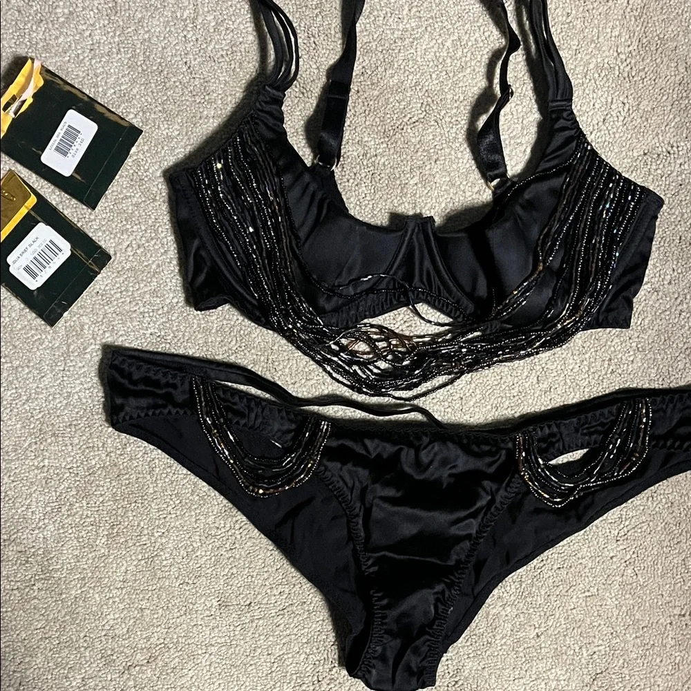 Agent provocateur Lidija Black Beaded bra and brief Set - 34D quarter cup, 3/med